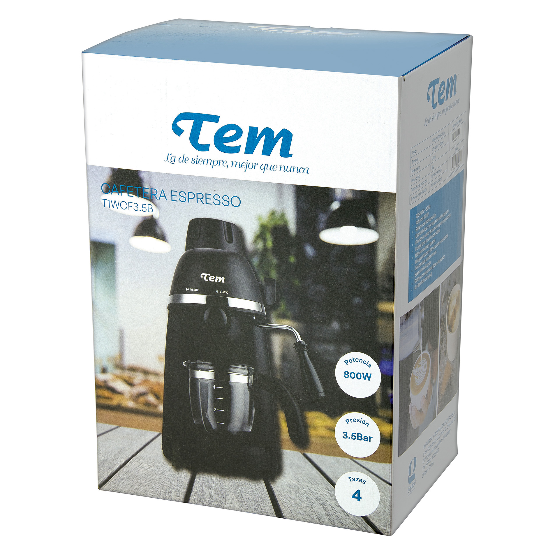 Cafetera espresso por hidropresión TEM T1WCF3.5B 7402