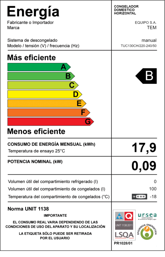 Freezer Horizontal TEM TUC130CH Capacidad 100 Lts