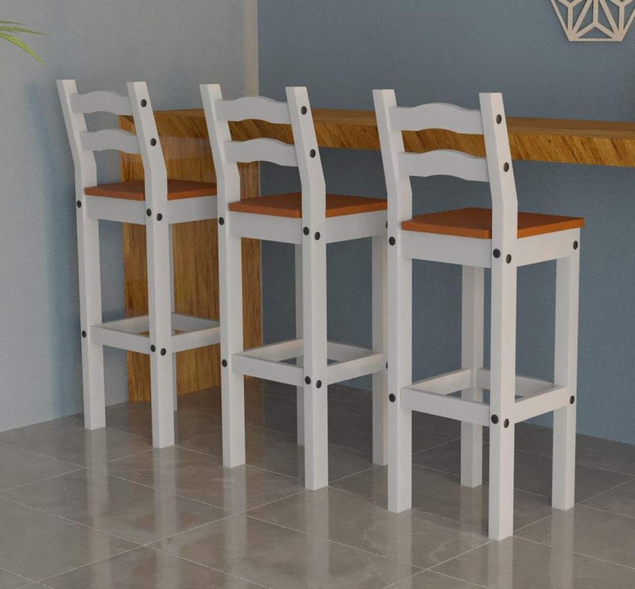 Banqueta Bar Madera Blanca UV Cera SMGB