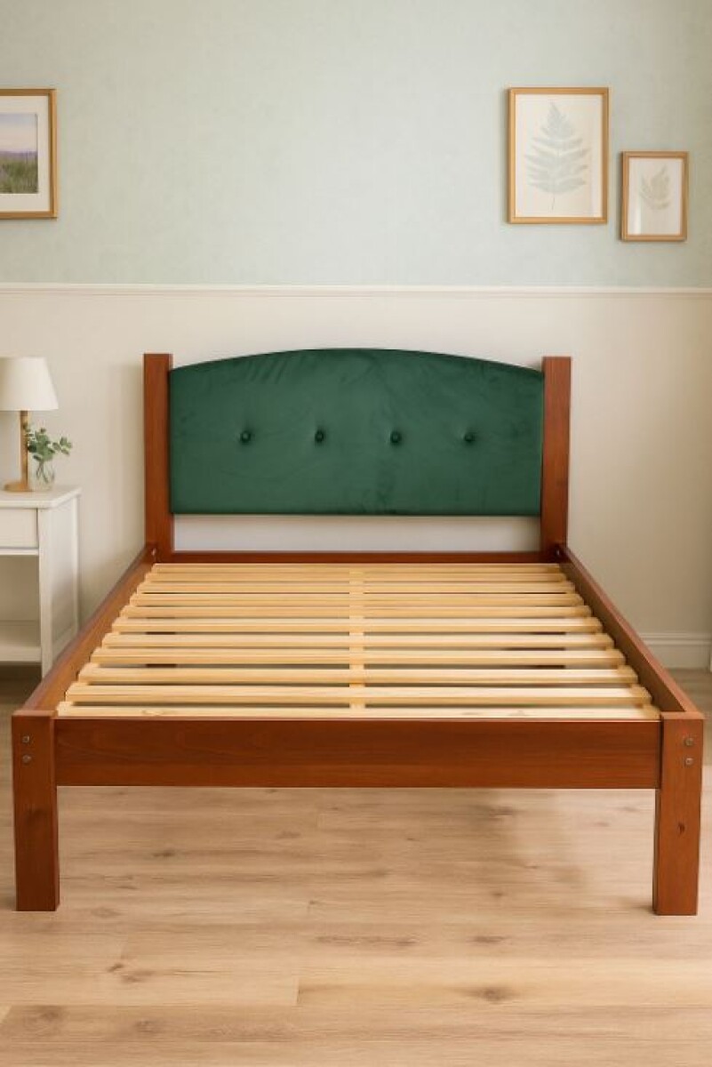 Cama 2 Plazas Madera PU Castaño Con Tapizado SMGB
