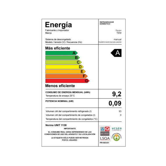 Frigobar TEM T0URF014W5102